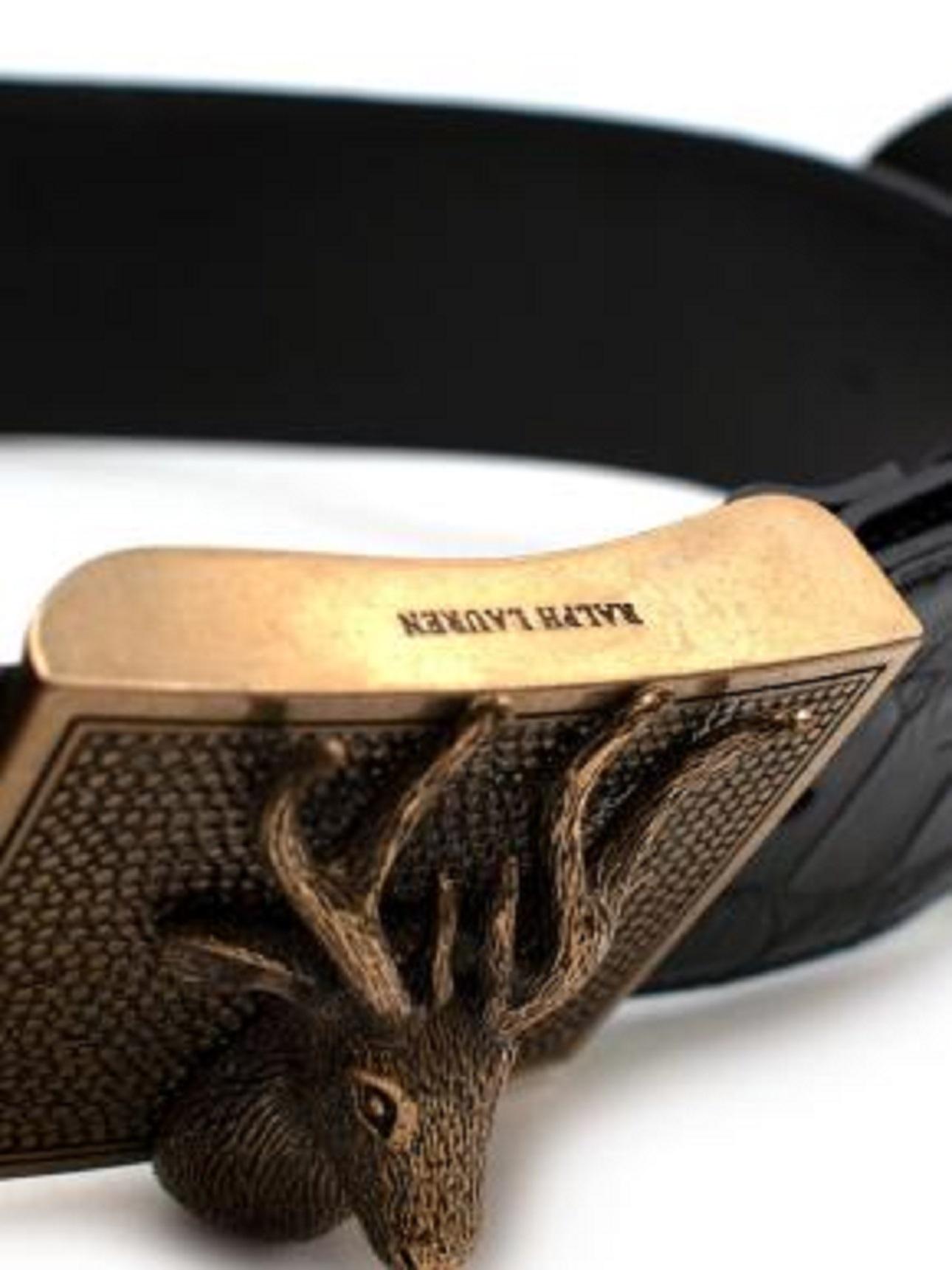 Burberry Alligator Wide Gold Deer Head Belt For Sale 2
