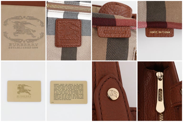 BURBERRY Almond Brown Leather Embroidered Signature Tote Shopper Bag at