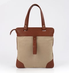 BURBERRY Almond Brown Leather Embroidered Signature Tote Shopper Bag