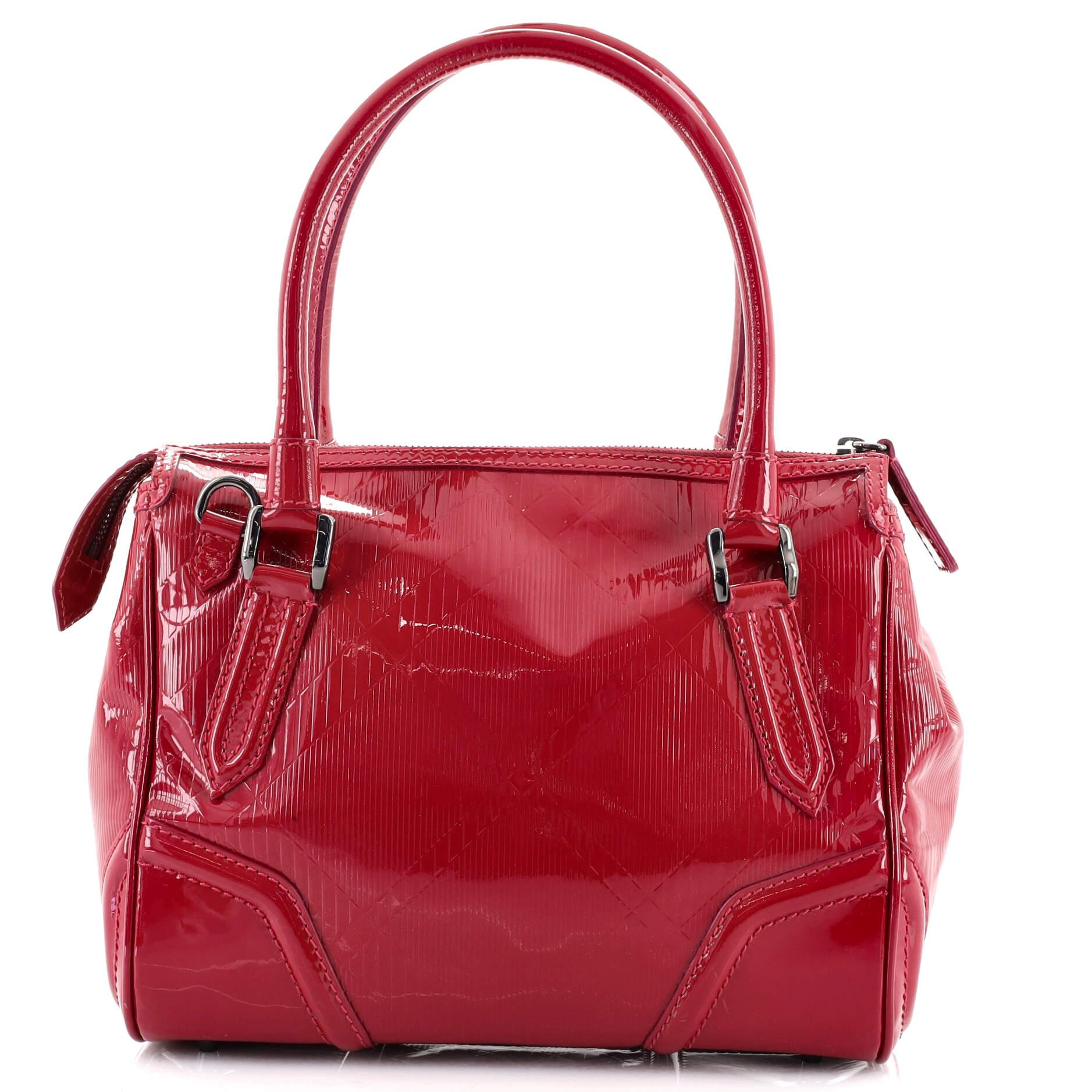 Red Burberry Anford Convertible Bowling Bag Embossed Patent Medium