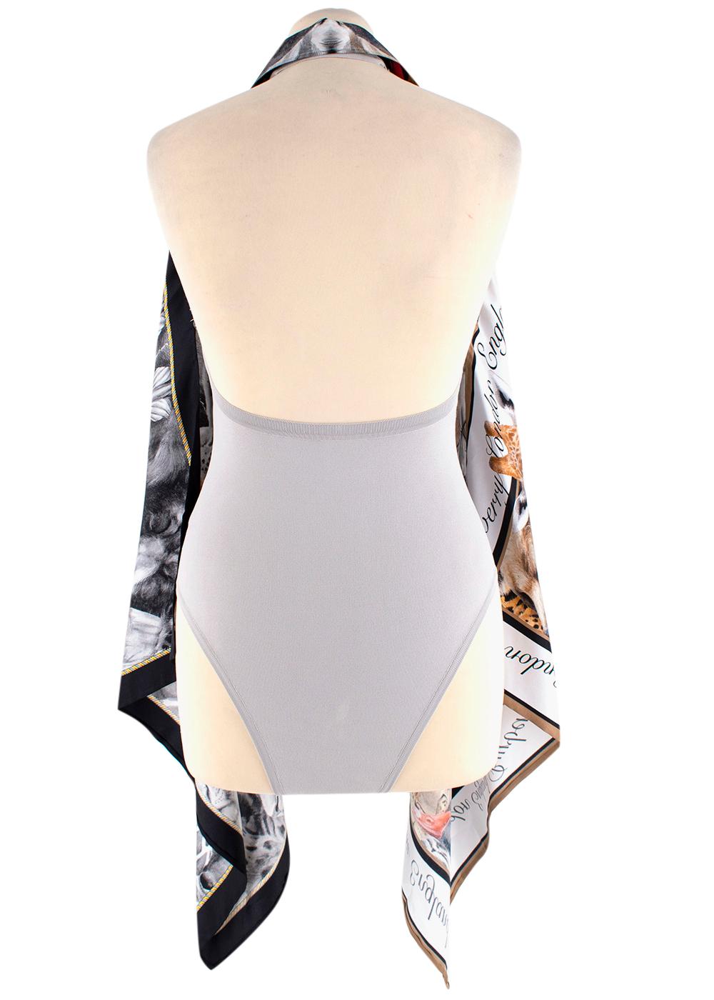 Gray  Burberry Animalia Print Scarf Panel Bodysuit XS For Sale