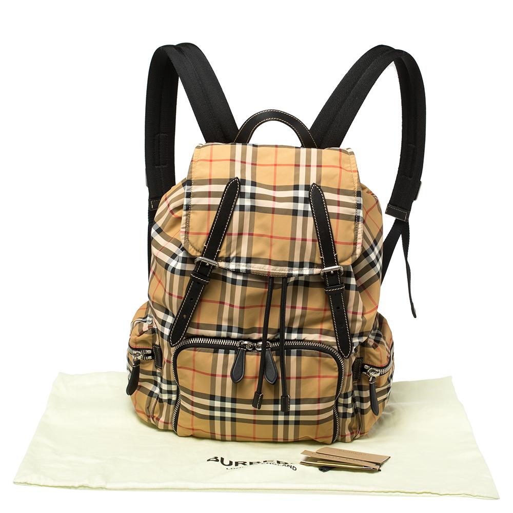 Burberry Antique Yellow Vintage Check Nylon Large Rucksack Backpack 5