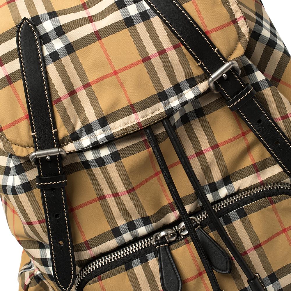 Burberry Antique Yellow Vintage Check Nylon Large Rucksack Backpack 3