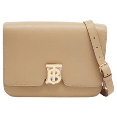 Burberry Archive Beige Grained Leather Medium TB Shoulder Bag