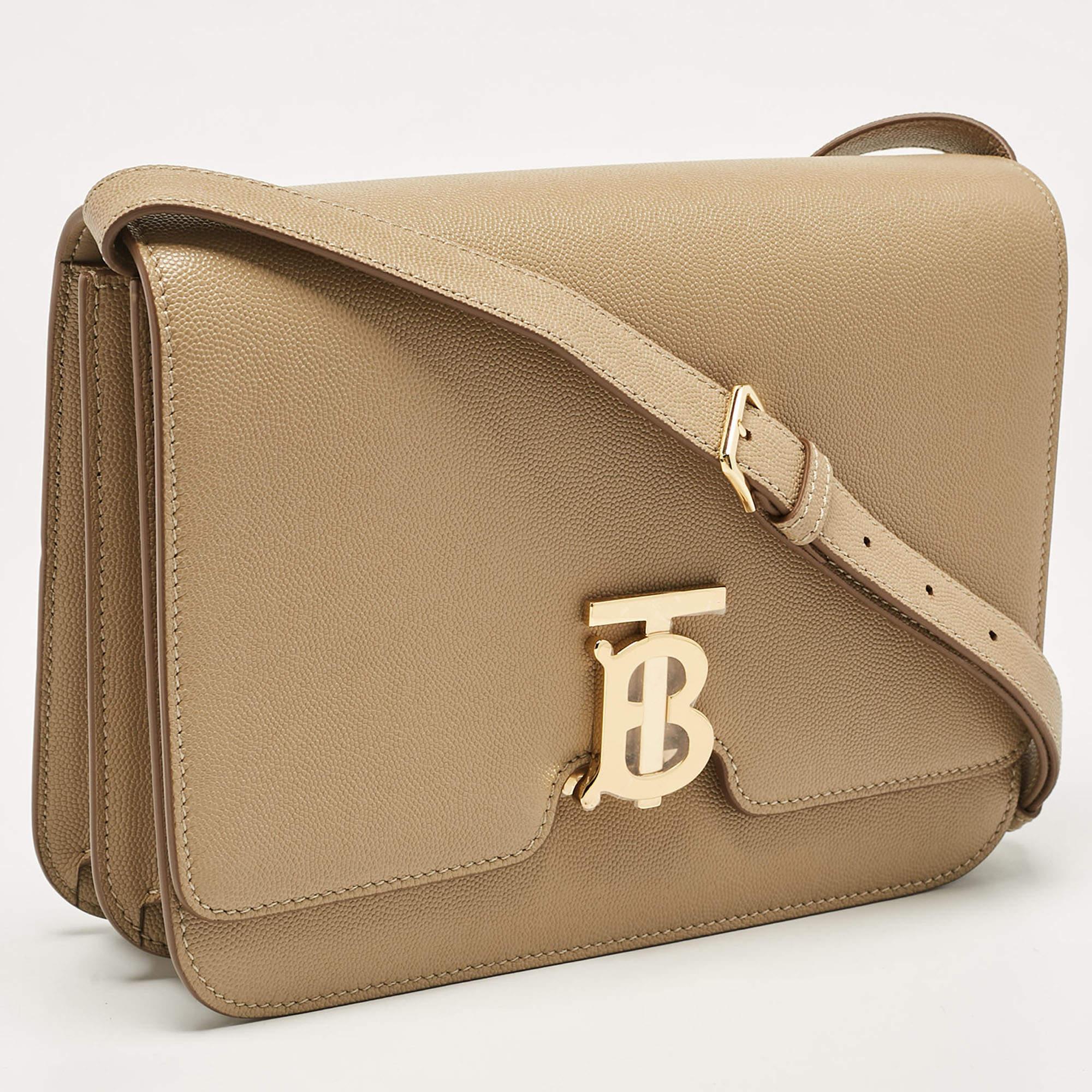 Burberry Archive Beige Leather Medium TB Shoulder Bag In New Condition In Dubai, Al Qouz 2