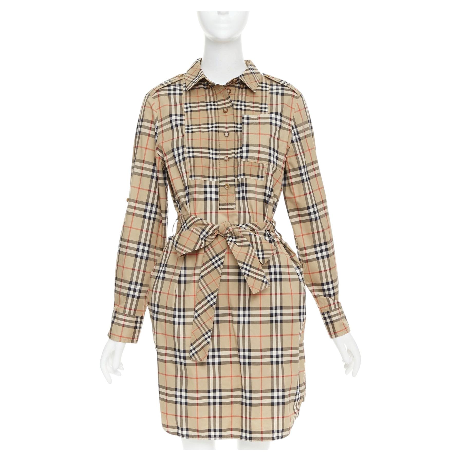 BURBERRY Archive Beige Vintage Check button down belted shirt dress UK10 S