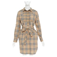 BURBERRY Archive Beige Vintage Check button down belted shirt dress UK10 S