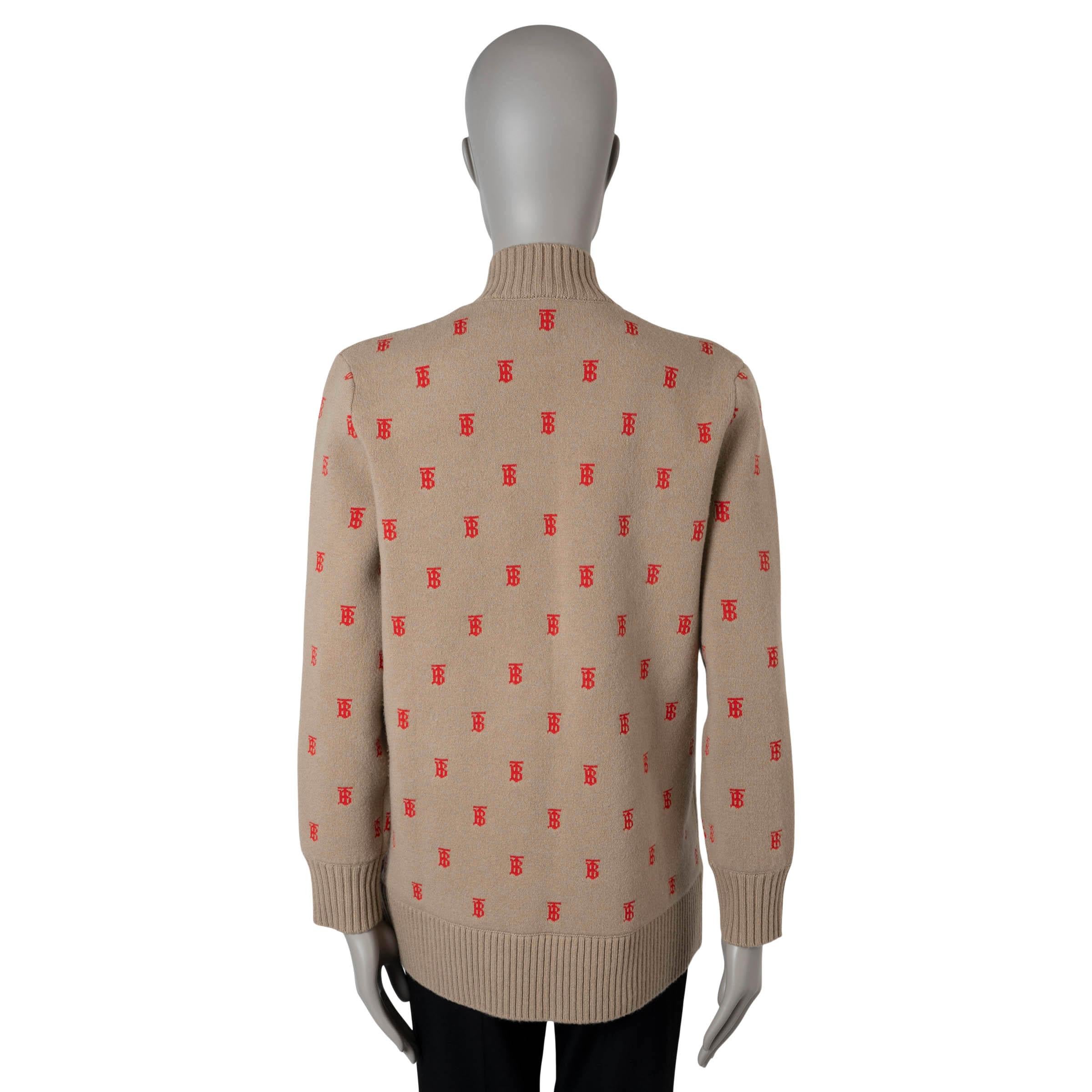 BURBERRY Archive Beige wool 2022 TB MONOGRAM OVERSIZED Cardigan Sweater XS In Excellent Condition In Zürich, CH