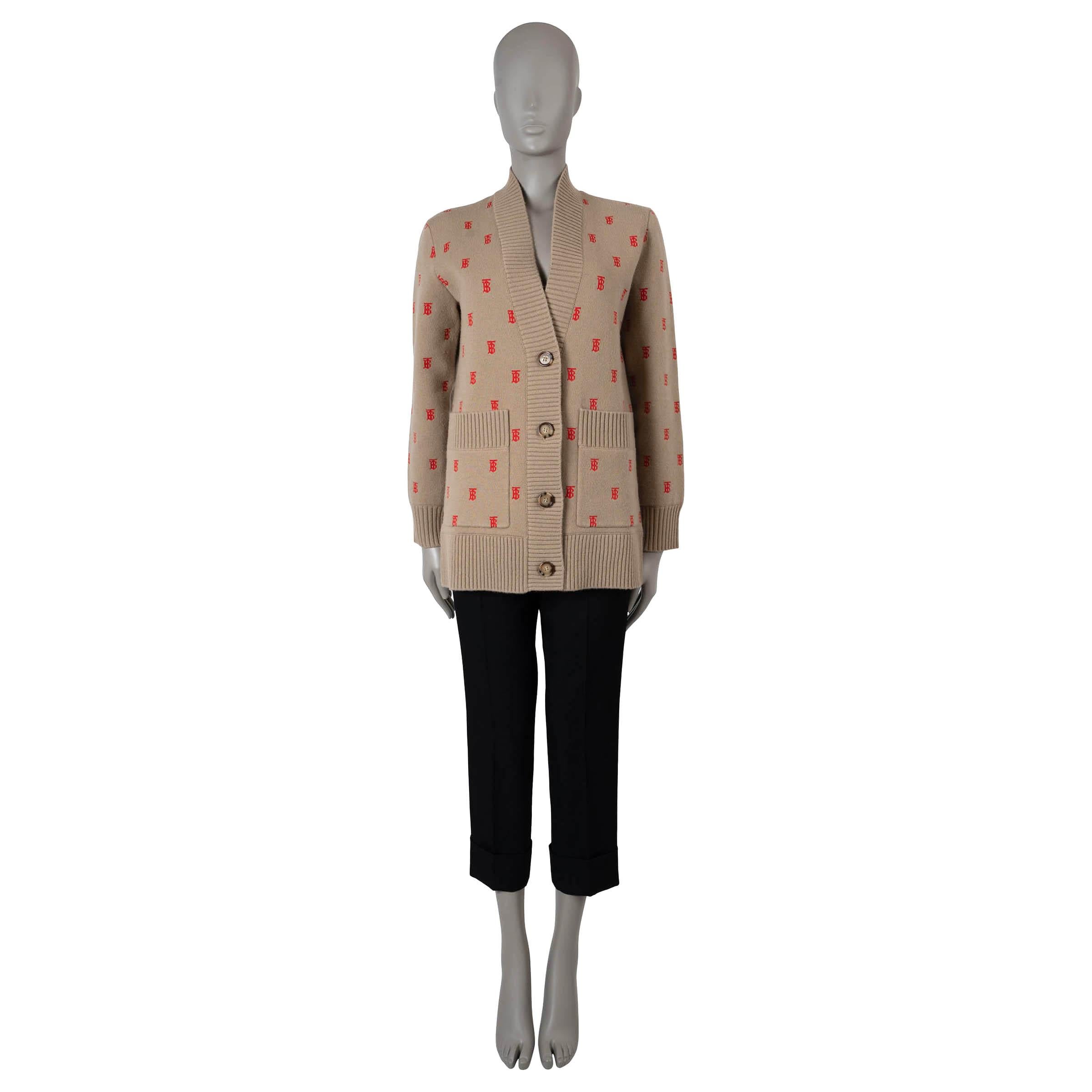 Women's BURBERRY Archive Beige wool 2022 TB MONOGRAM OVERSIZED Cardigan Sweater XS