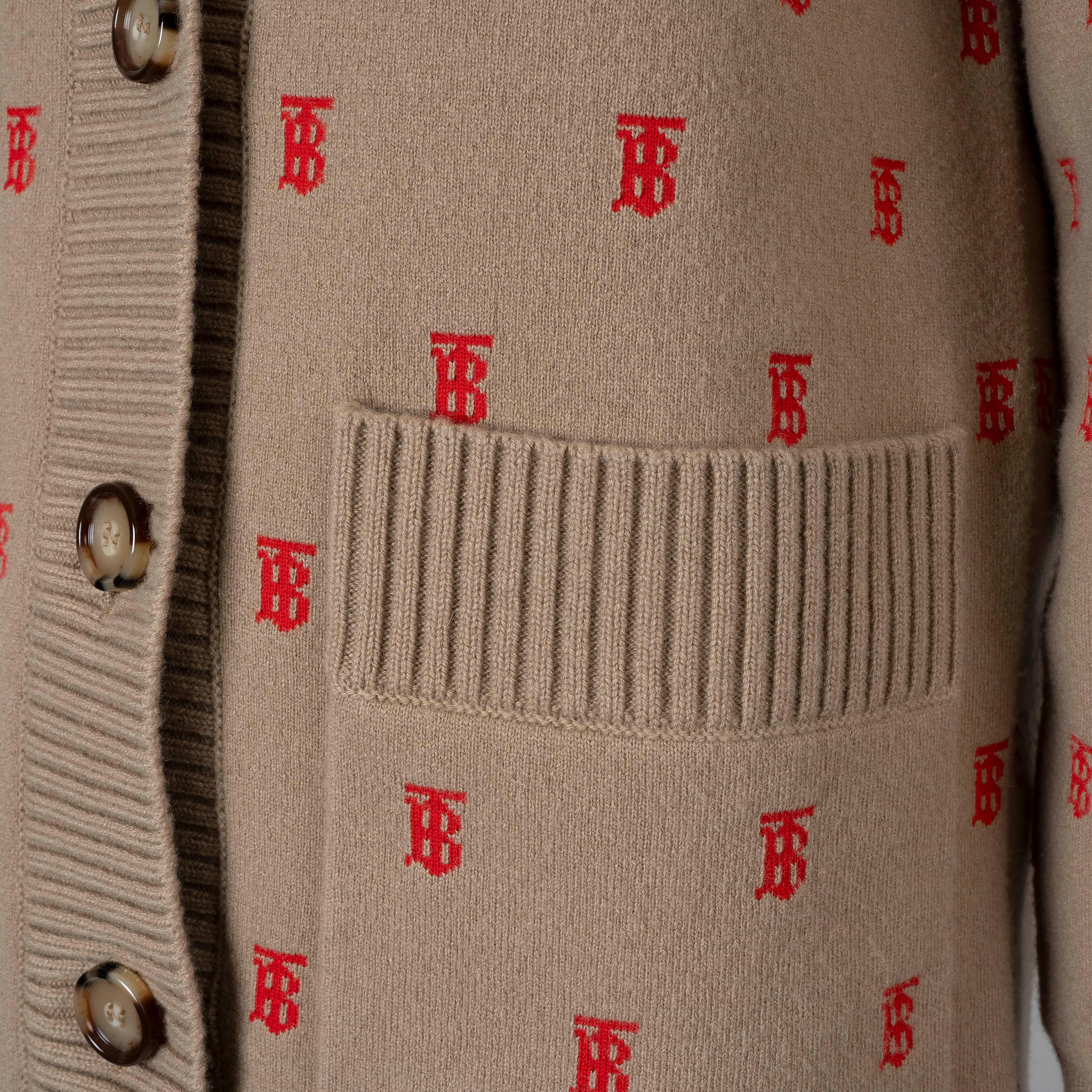 BURBERRY Archive Beige wool 2022 TB MONOGRAM OVERSIZED Cardigan Sweater XS 1