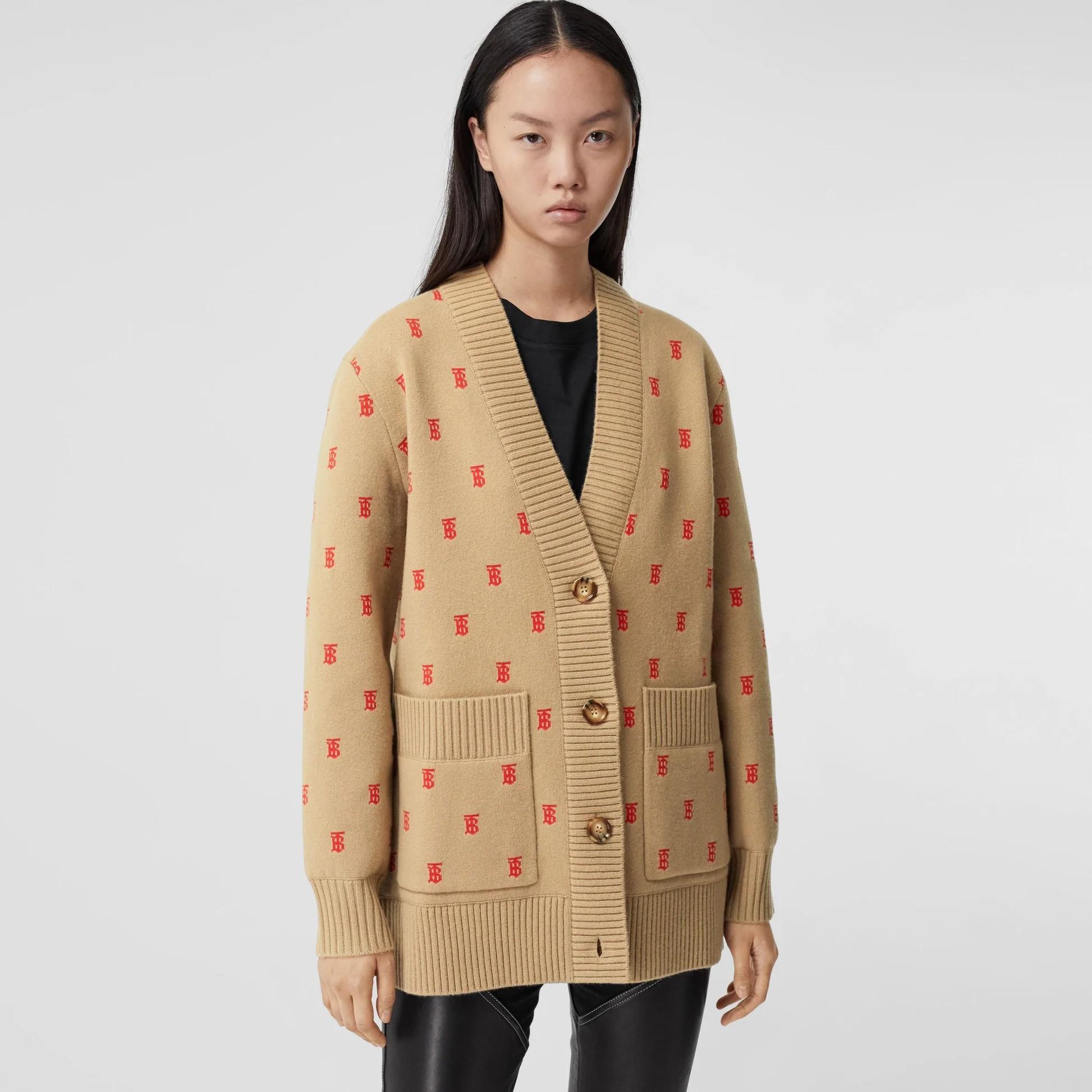 BURBERRY Archive Beige wool 2022 TB MONOGRAM OVERSIZED Cardigan Sweater XS 3