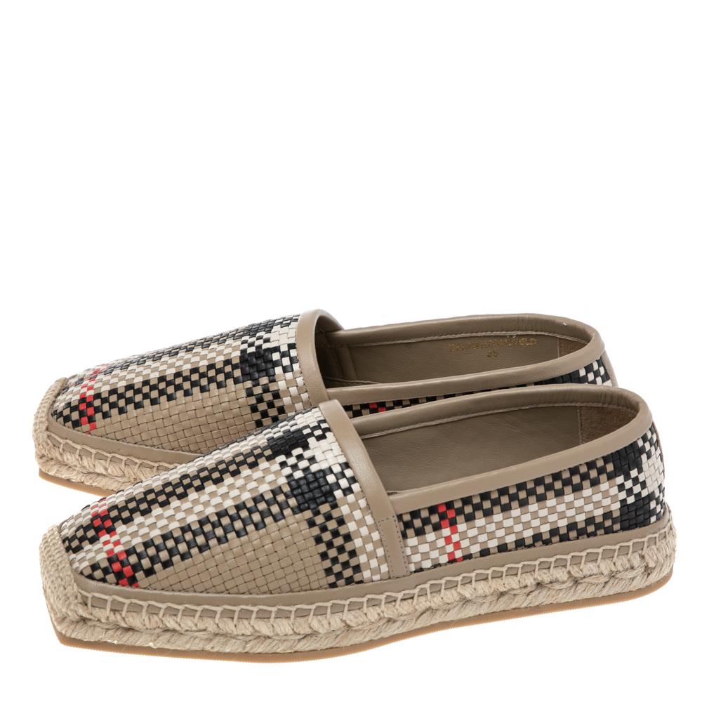 Burberry Archive Beige Woven Leather Espadrille Flats Size 36 1