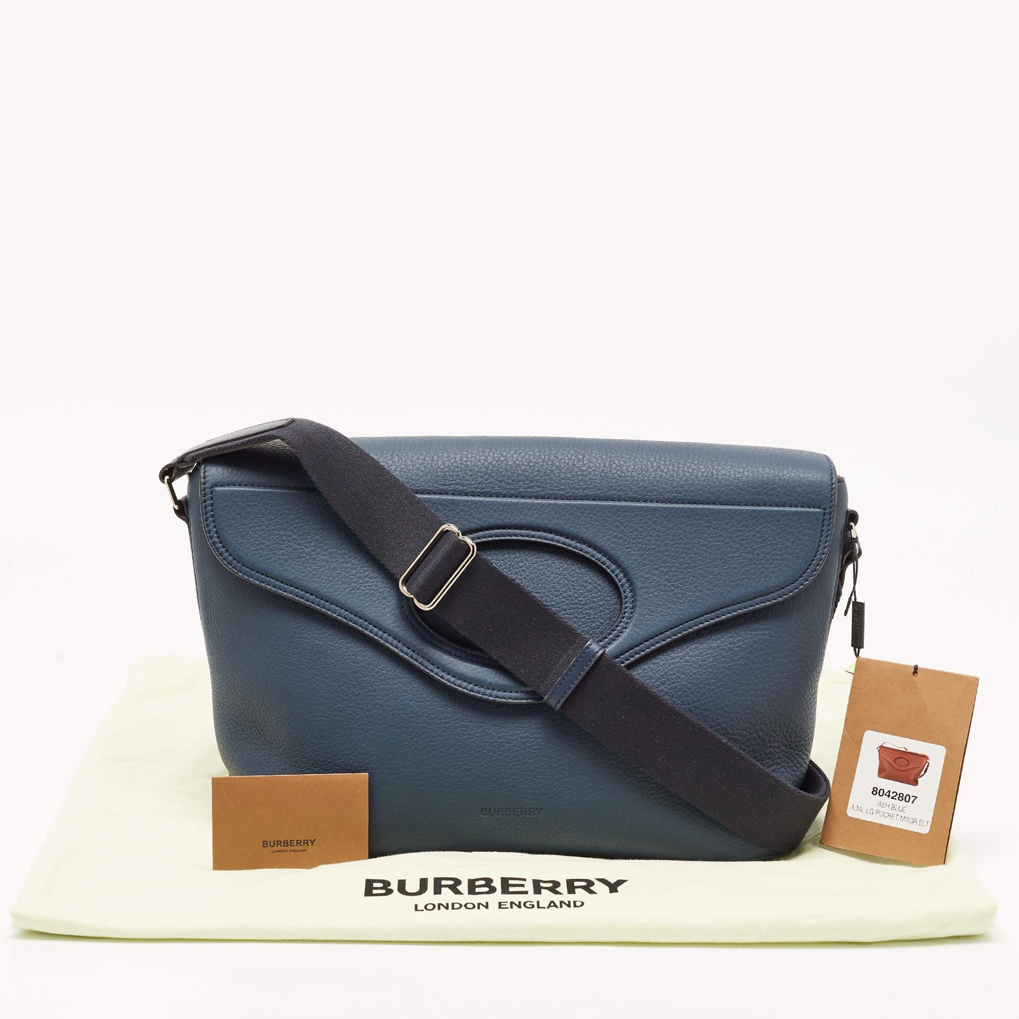 Burberry Ash Blue Leather Large Pocket Messenger Bag 7