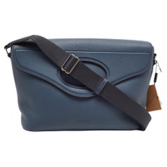 Burberry Ash Blue Leather Large Pocket Messenger Bag