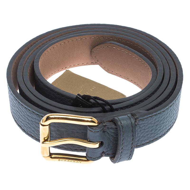 Gray Burberry Ash Blue Leather Thomas Buckle Belt 90CM