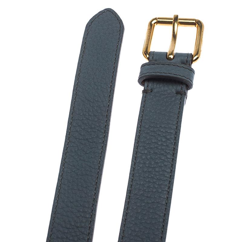 Burberry Ash Blue Leather Thomas Buckle Belt 90CM In New Condition In Dubai, Al Qouz 2