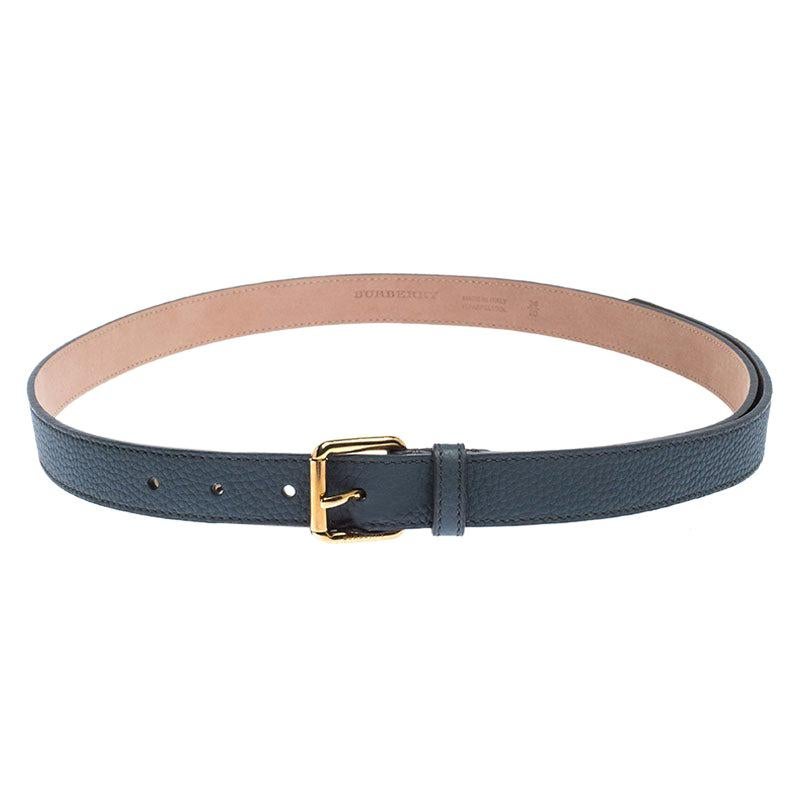 Burberry Ash Blue Leather Thomas Buckle Belt 90CM