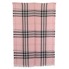 BURBERRY Ash Rose pink wool & silk CHECK LIGHTWEIGHT Shawl Scarf