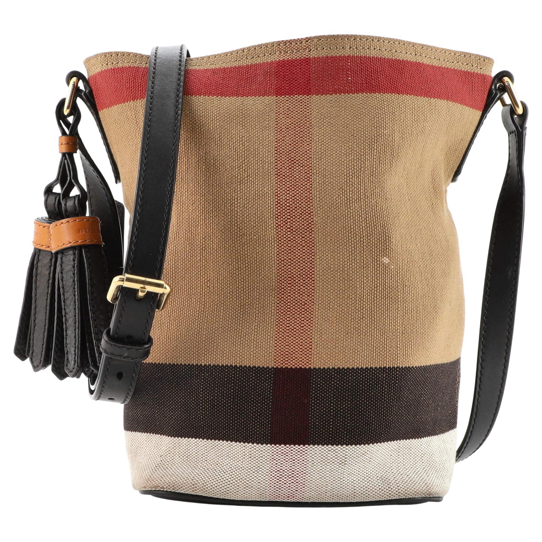 BURBERRY Beige Canvas Housecheck Ashby Medium Bucket Bag