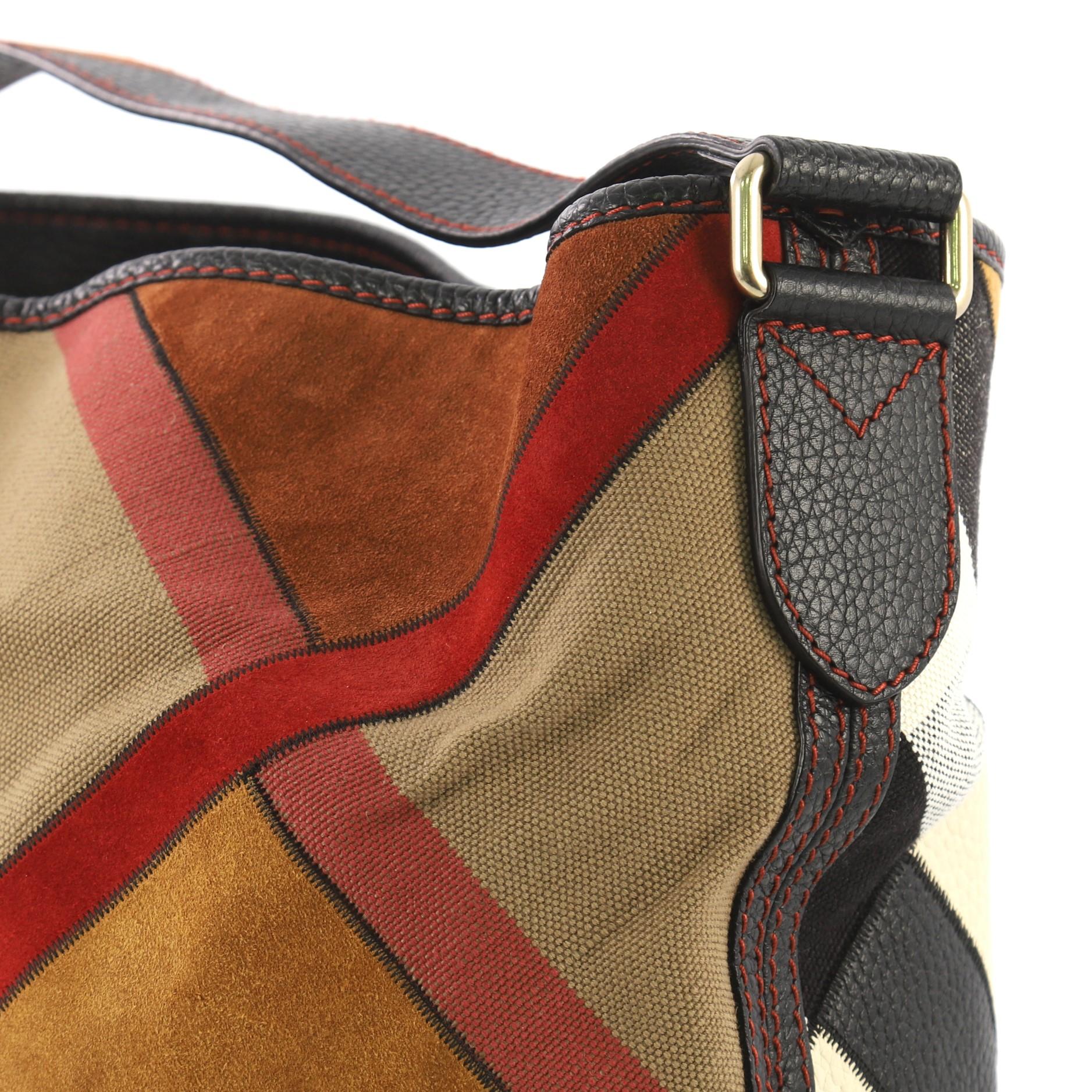 Burberry Ashby Handtasche Patchwork-Leder und House Check Canvas Medium im Zustand „Gut“ in NY, NY