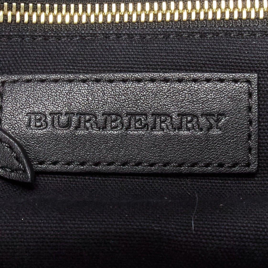 BURBERRY Ashby khaki big house check gold studded black leather bucket bag 6