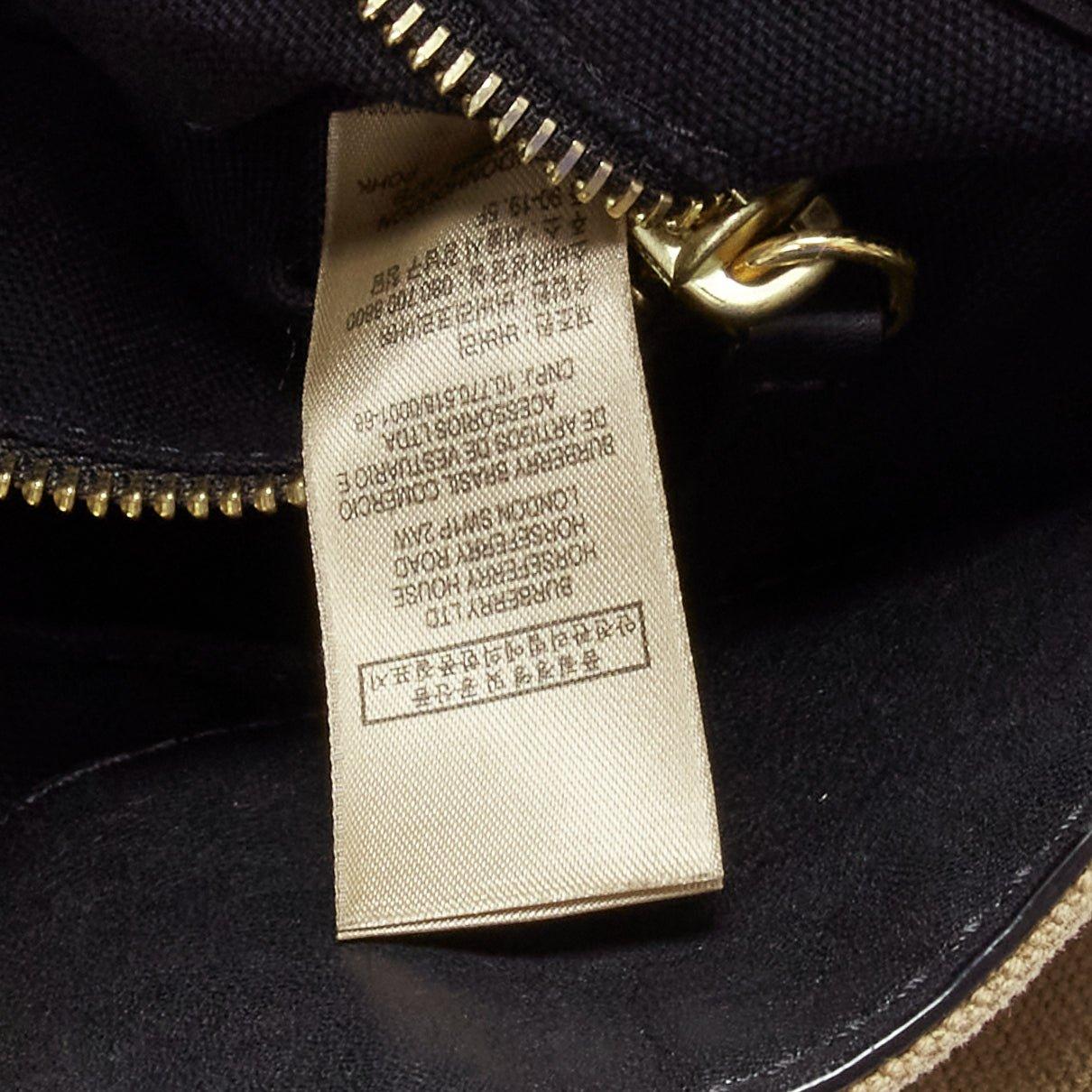 BURBERRY Ashby khaki big house check gold studded black leather bucket bag 7