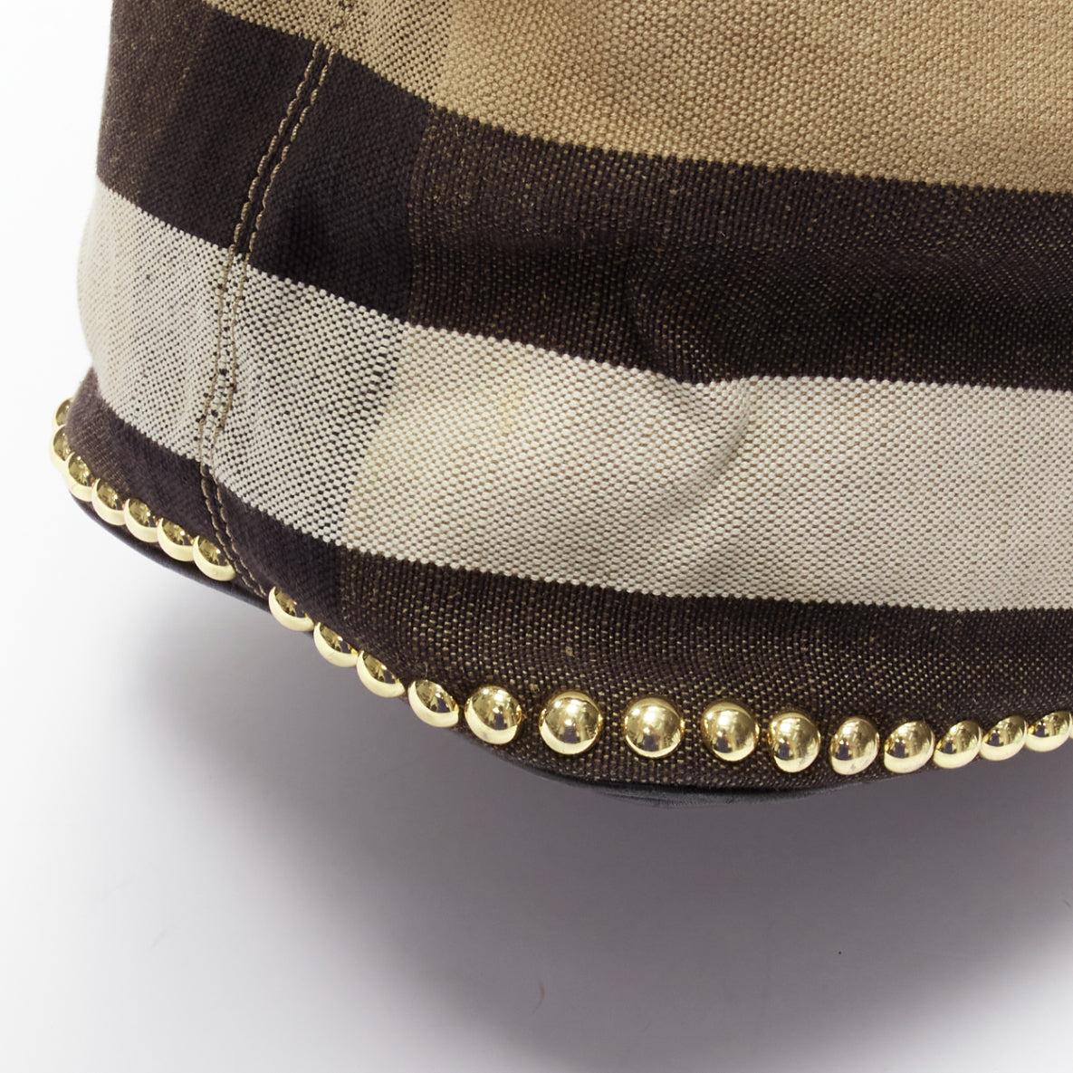 BURBERRY Ashby khaki big house check gold studded black leather bucket bag For Sale 3