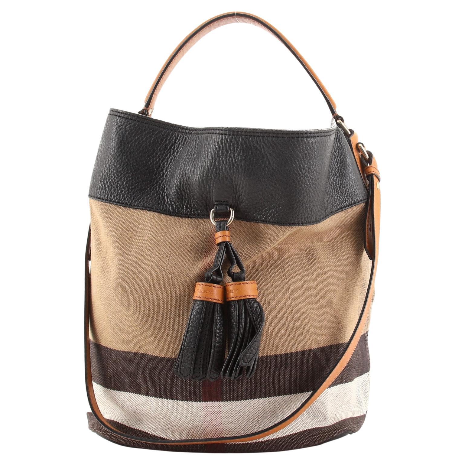 Burberry Ashby Tassel Bag House Check Canvas with Leather Medium at 1stDibs