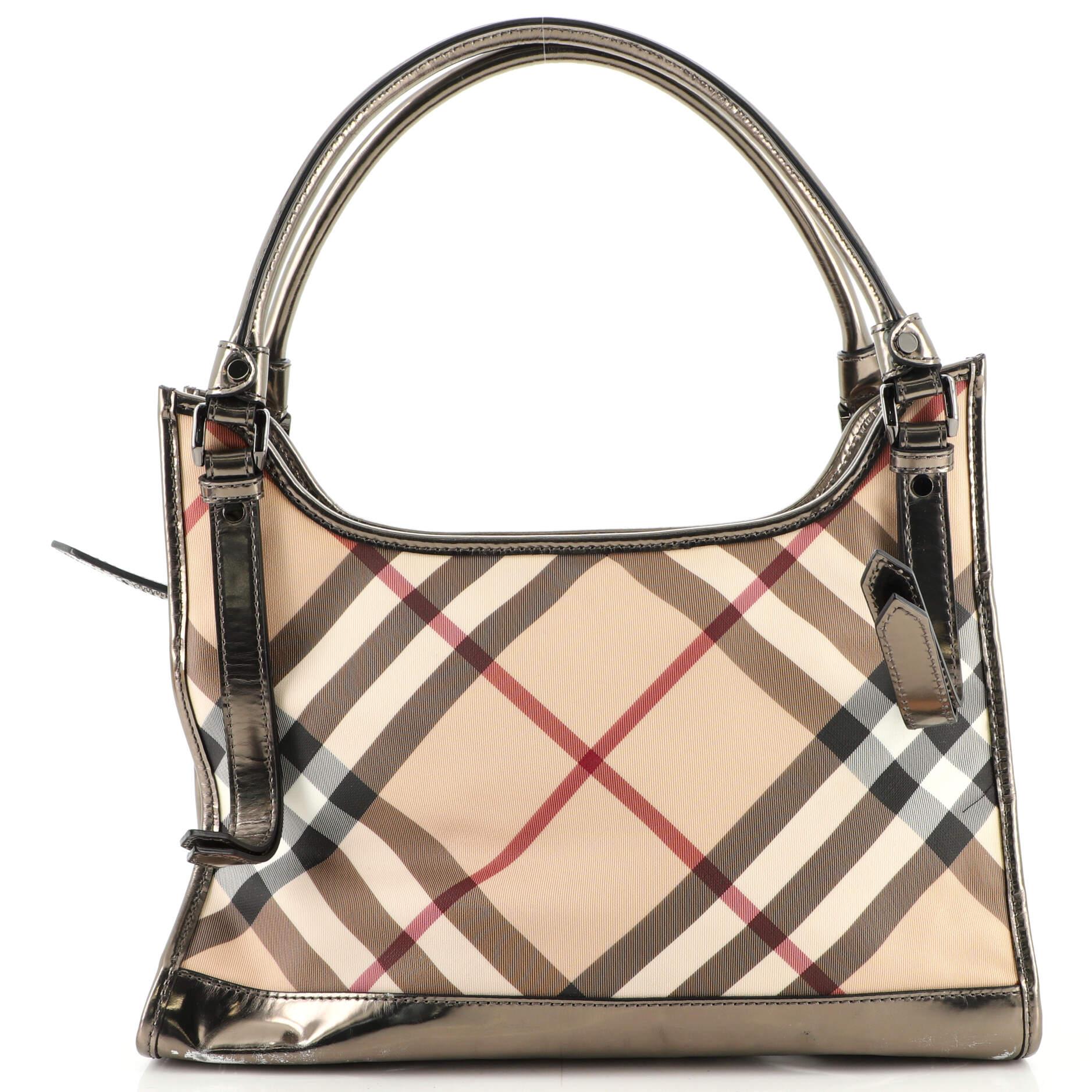 Brown Burberry Ashmore Tote Nova Check Canvas and Patent Large