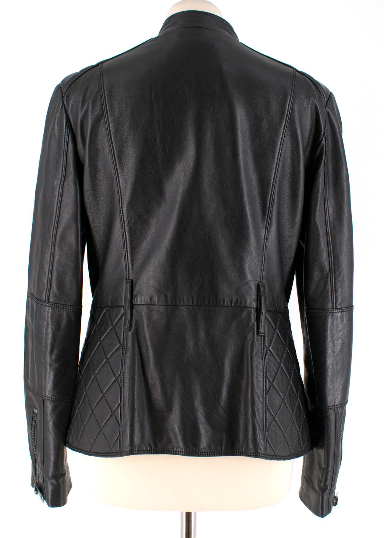 Burberry Asymmetric Zip Black Leather Biker Jacket - Size US 4 In Excellent Condition In London, GB
