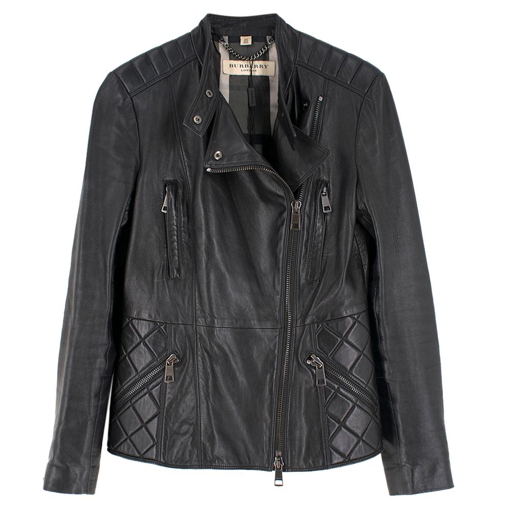 Burberry Asymmetric Zip Black Leather Biker Jacket - Size US 4 1