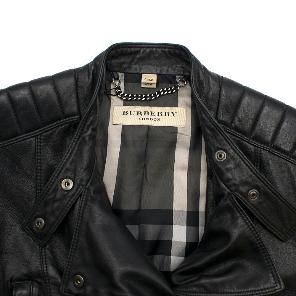 Burberry Asymmetric Zip Black Leather Biker Jacket - Size US 4 2