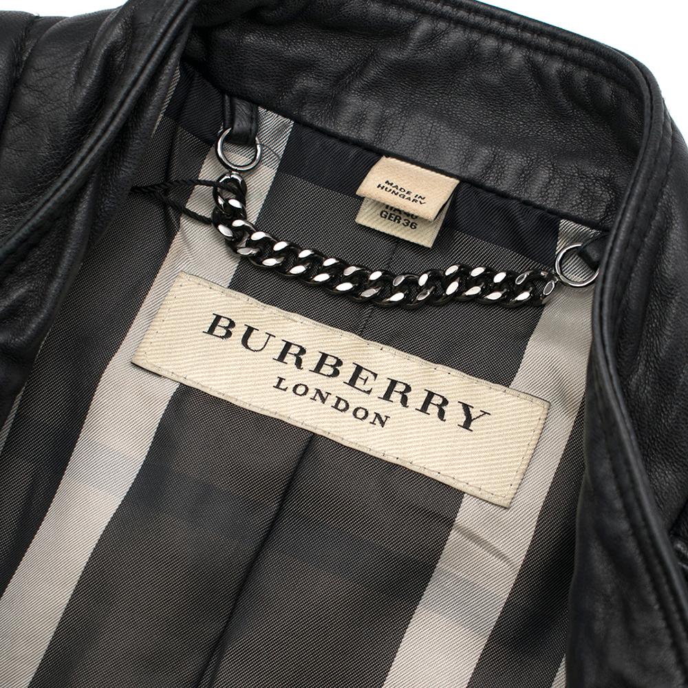 Burberry Asymmetric Zip Black Leather Biker Jacket - Size US 4 3