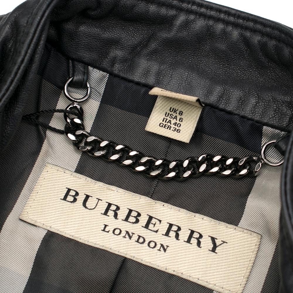 Burberry Asymmetric Zip Black Leather Biker Jacket - Size US 4 4