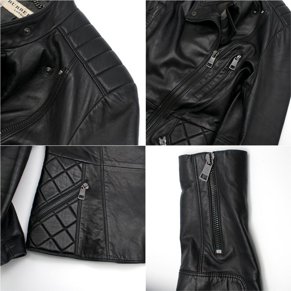 Burberry Asymmetric Zip Black Leather Biker Jacket - Size US 4 5