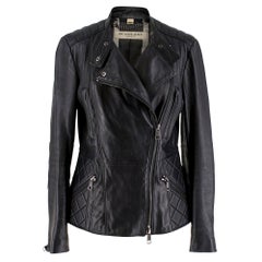 Burberry Asymmetric Zip Black Leather Biker Jacket - Size US 4
