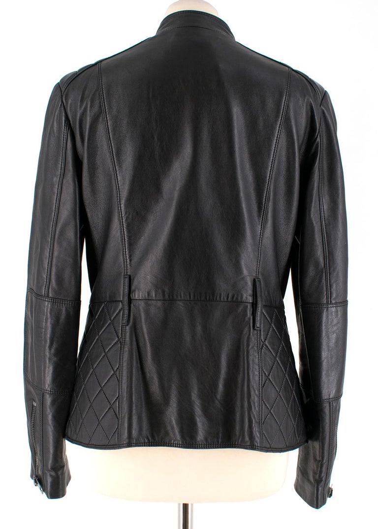 Burberry Asymmetric Zip Black Leather Biker Jacket UK 8 For Sale at 1stDibs