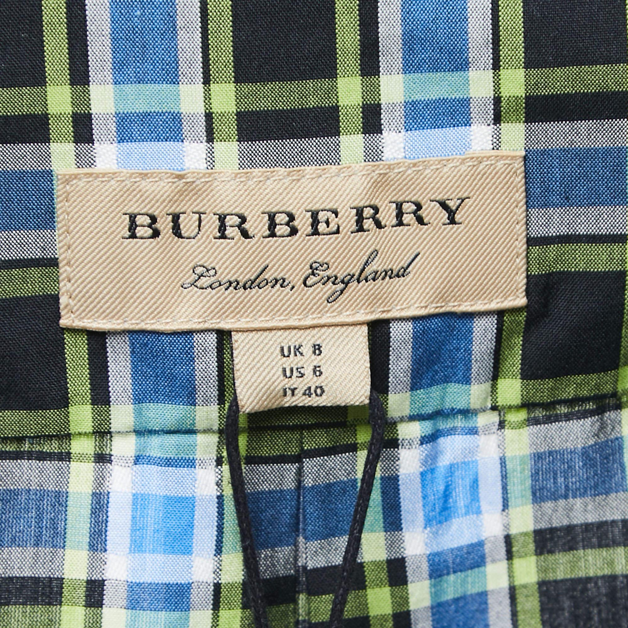 Burberry Azure Blue Checked Cotton Lampton Belted Jumpsuit S In New Condition In Dubai, Al Qouz 2