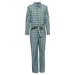 Burberry Azure Blue Checked Cotton Lampton Belted Jumpsuit S