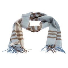 Burberry Baby Blue Checked Cashmere Scarf