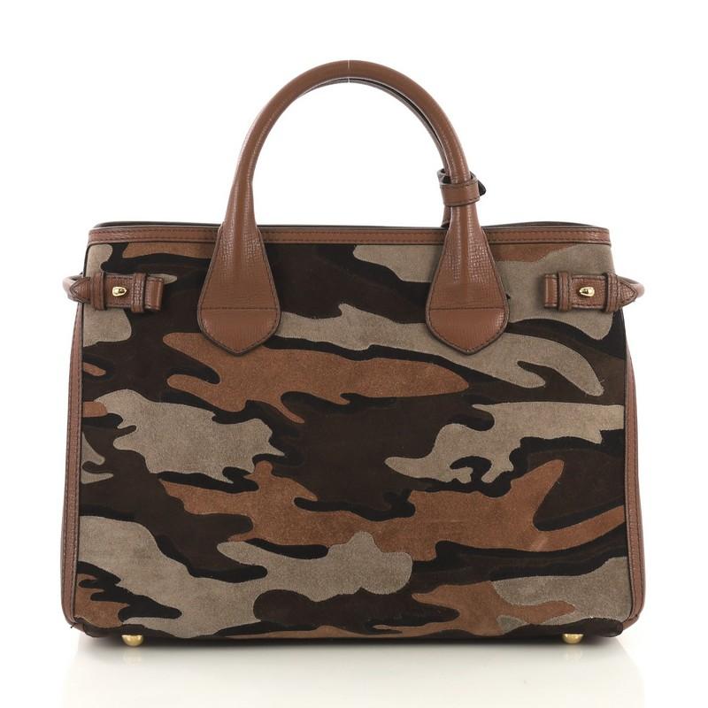 Black Burberry Banner Convertible Tote Camouflage Suede Medium