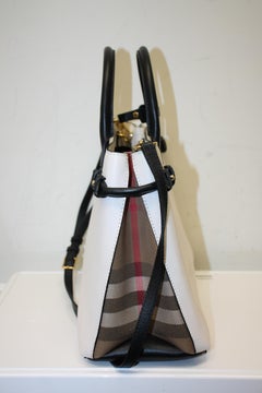 Burberry Banner Convertible Tote Leather and House Check Canvas Medium