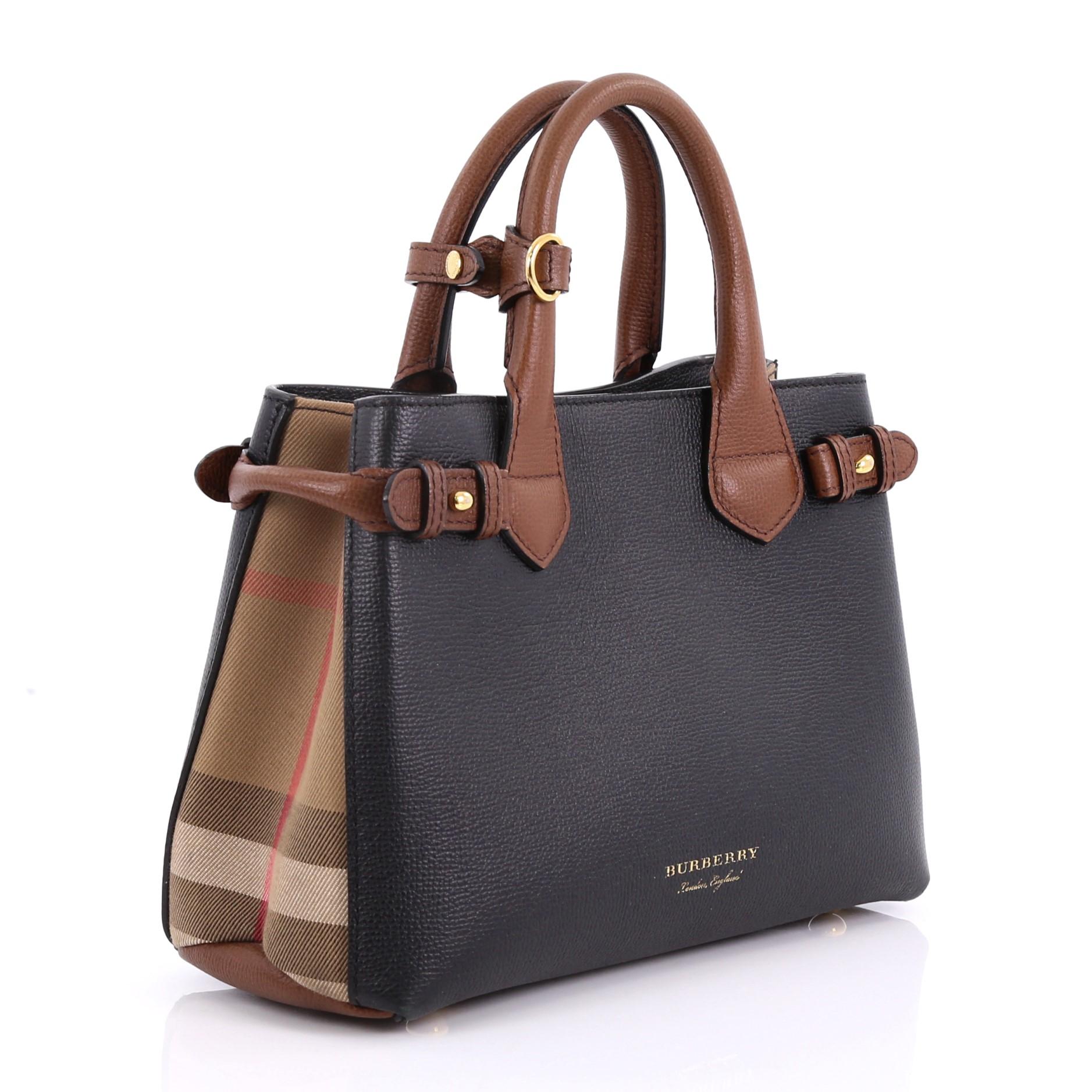 Burberry Banner Convertible Tote Leather and House Check Canvas Mini (Schwarz)