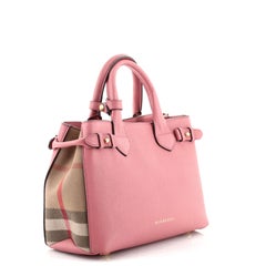Burberry Banner Tote Leather and House Check Canvas Small