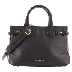 Burberry Banner Tote Leather and House Check Canvas Small