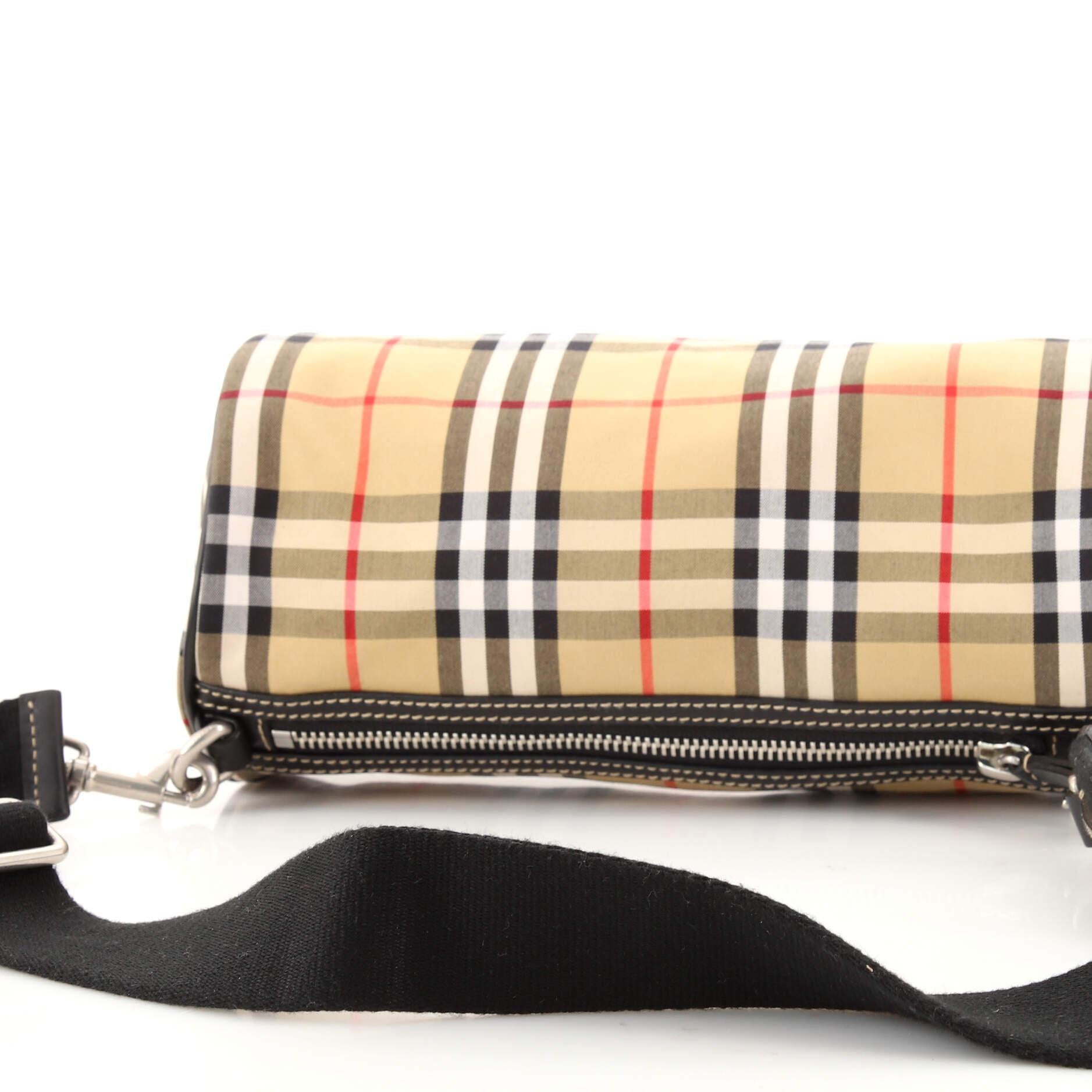 Beige Burberry Barrel Crossbody Bag Vintage Check Canvas Small