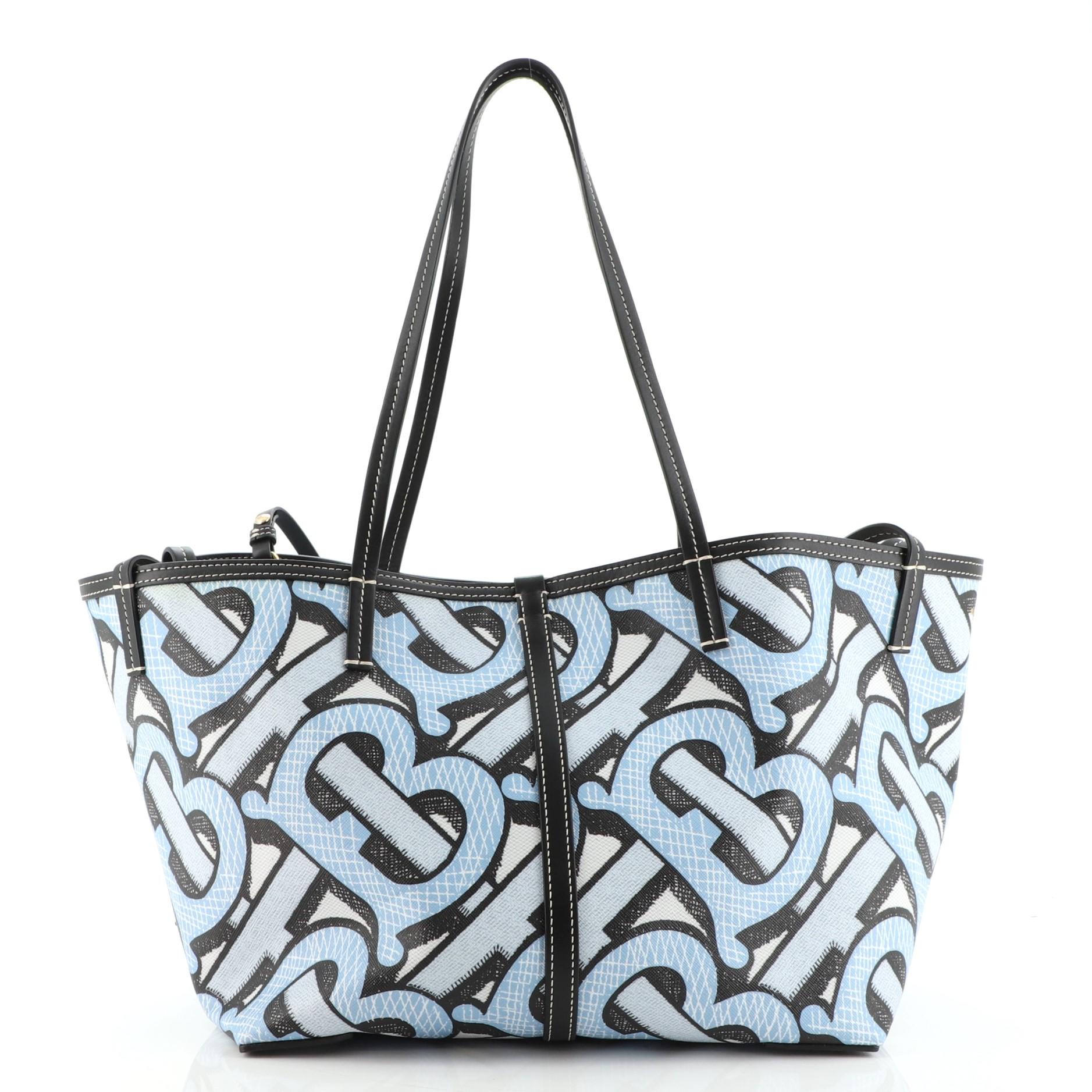 Gray Burberry Beach Tote Monogram E-Canvas Mini