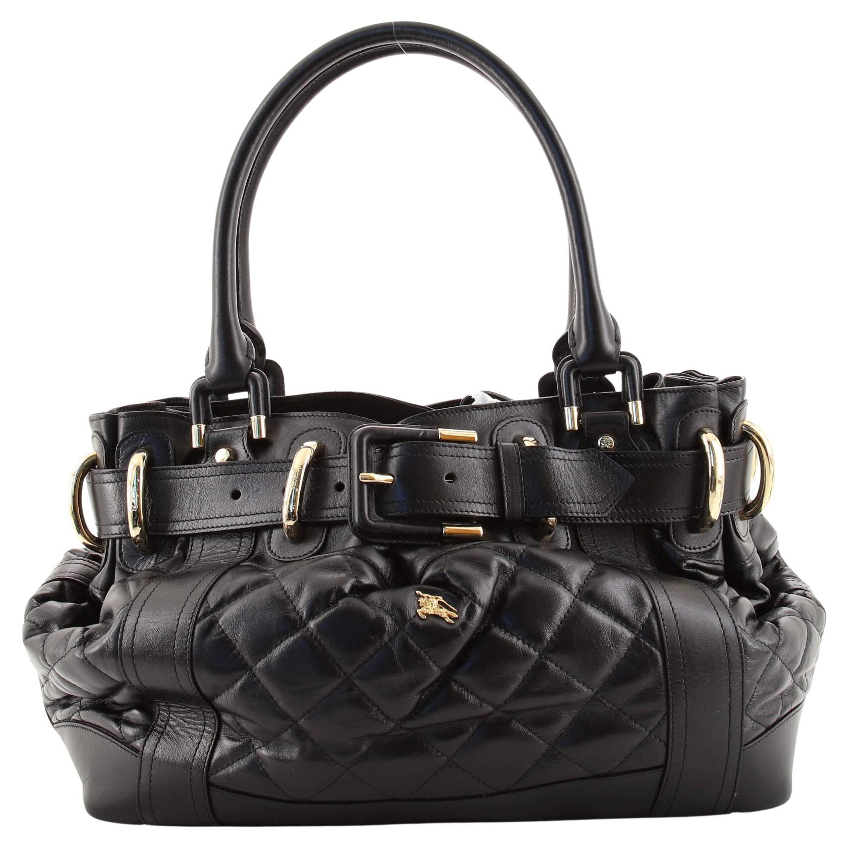 BURBERRY Black Quilted Patent Leather Beaton Tote Bag - Sale