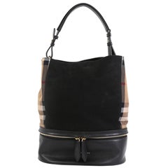 Burberry Beckett Bucket Bag Nubuck with House Check Canvas Medium