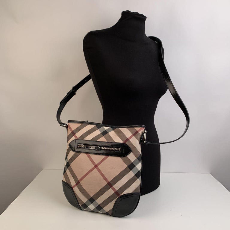 Burberry Beige and Black Nova Check Canvas Messenger Bag For Sale at